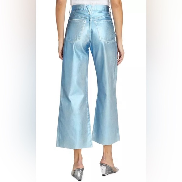 Veronica Beard Taylor Cropped Wide-Leg Blue Metallic Jeans NWT - Picture 2 of 9